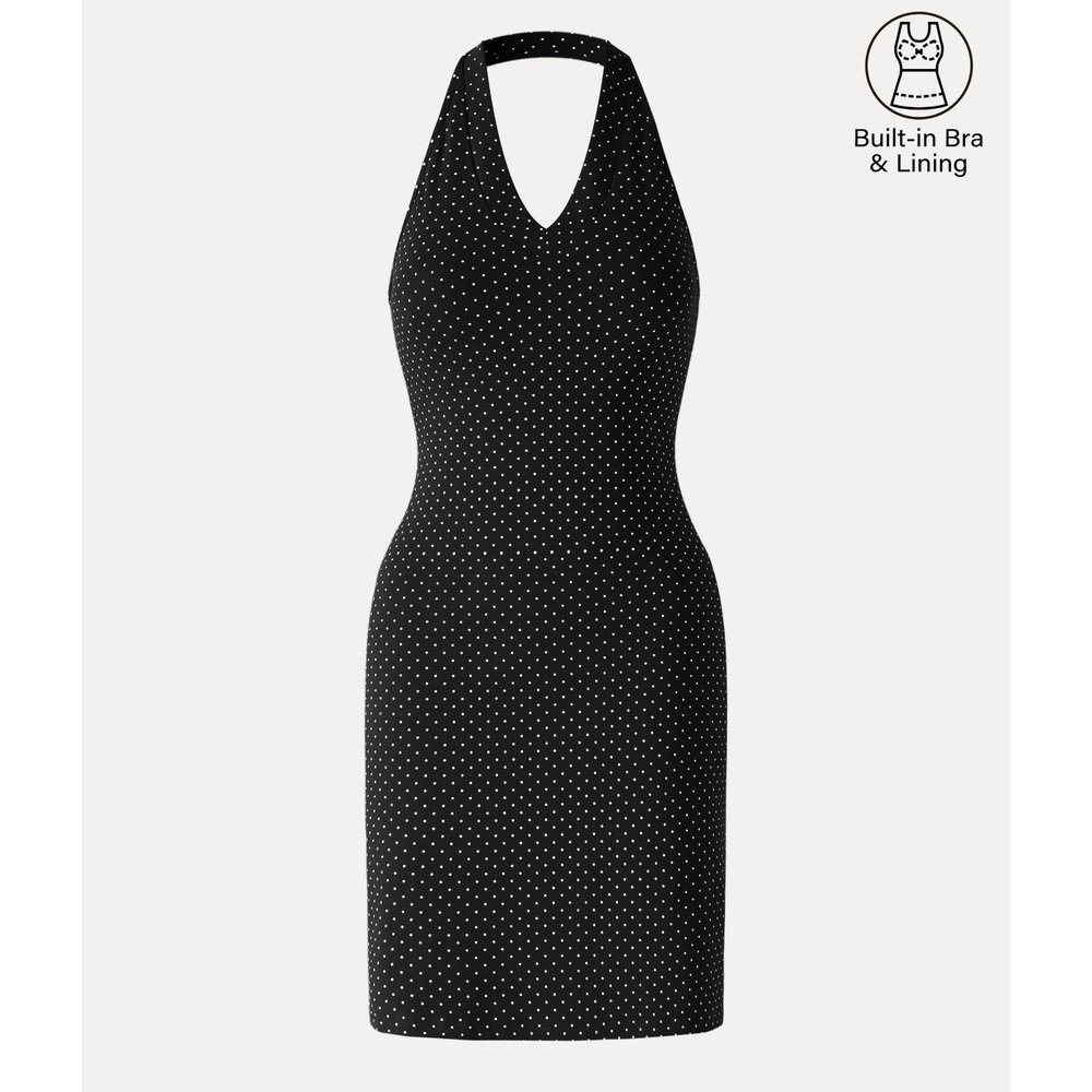 OGL Soft Stretch Cotton Halter Neck‎ Polka Dot Mini Bra Dress Black small NWT